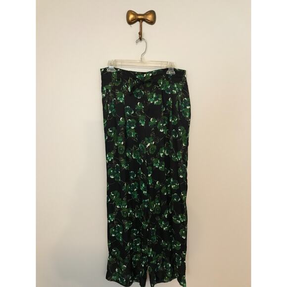 Anthropologie Elevenses Navy and Kelly Green Floral Flare Pants - Size 4 - Picture 2 of 13